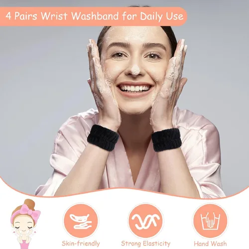 Miniatura 4 de Chuangdi 4 pares de muñequeras para el lavado de la cara, muñequeras spa de microfibra, muñequeras absorbentes para mujeres, muñequeras para evitar