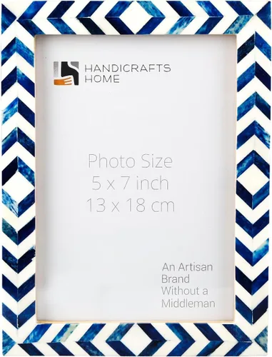 Handicrafts Home Marco de fotos de mosaico chevron – Marco de fotos hecho a mano con incrustaciones de hueso de 4 por 6 para decoración de mesa y
