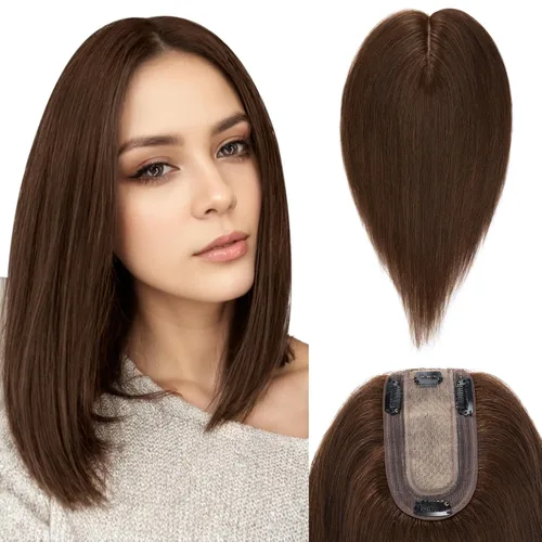 Miniatura 25 de Benehair Peluca de cabello con clip con flequillo, peluca secreta de cabello 100% humano, postizo superior con flecos, peluca de repuesto