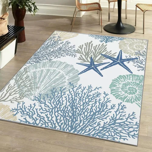 Miniatura 12 de Tritard Alfombra de pasillo costera de 2 x 6 pies, alfombra náutica para pasillo de cocina, con temática de playa, antideslizante, lavable a C1