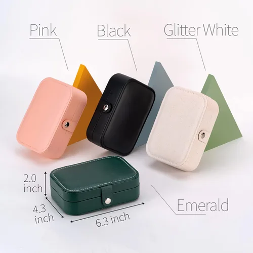 Miniatura 6 de Smileshe Joyero, estuche de viaje portátil pequeño de piel sintética, organizador de 2 capas, cajas de almacenamiento para anillos, aretes
