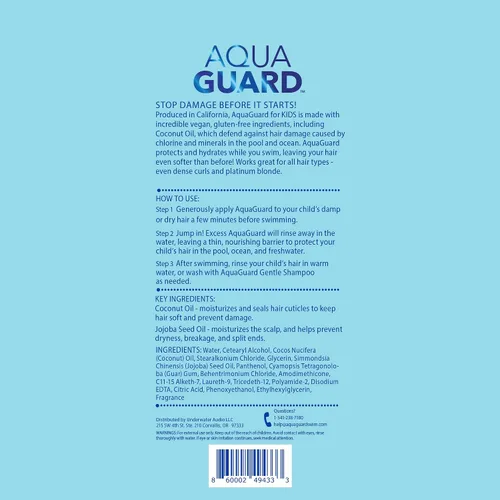 Miniatura 8 de AQUA GUARD Protección capilar previa a la natación para niños, protector capilar de cloro + fácil de peinar, fabricado en California, color seguro