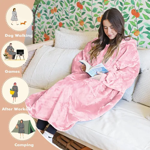 Miniatura 4 de Tirrinia - Manta de tamaño grande y extra-larga de sherpa con capucha, cómoda, regalo para adultos, hombres, mujeres, adolescentes, esposa, novia