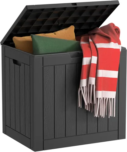 Miniatura 19 de EasyUp Caja de almacenamiento al aire libre de 30 galones, caja de resina para muebles, herramientas de jardín, cajas de almacenamiento exteriores