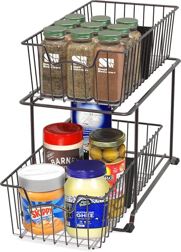 Miniatura 4 de Simple Houseware - Organizador de cajones con cestas de alambre de gabinete de 2 niveles, marrón