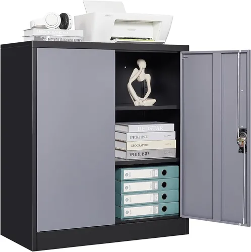Miniatura 8 de Armario de almacenamiento de metal con 2 puertas, gabinete de almacenamiento de acero con cerradura con 2 puertas y estantes ajustables, gabinete