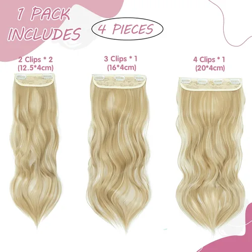 Miniatura 2 de S-noilite 4 extensiones de cabello con clip 2023 mejorado para cabeza completa, extensiones de cabello sintético grueso de doble trama, extensiones