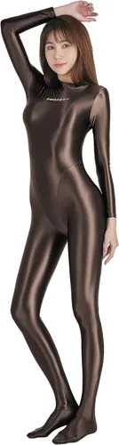 Miniatura 4 de AMORESY Traje de buceo de cuerpo completo con brillo aceitoso apretado de una sola pieza de aguas termales competitivo traje de baño de una pieza