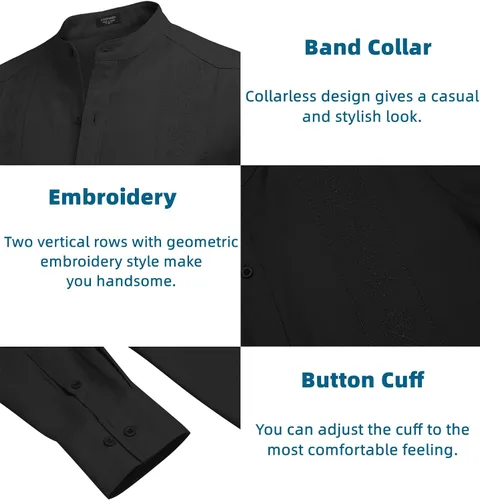 Miniatura 5 de COOFANDY Camisas casuales de lino para hombre, camisa de playa de manga larga con botones