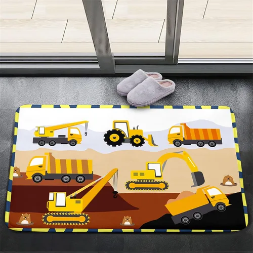 Alfombra de construcción – Alfombras de construcción para habitación de niños, divertido diseño de camión de dibujos animados, alfombra de coche