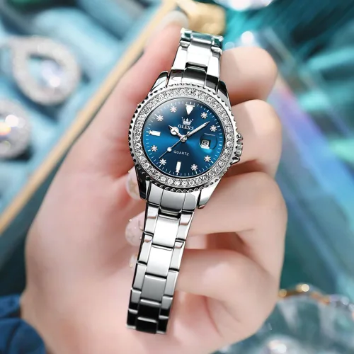 Miniatura 7 de OLEVS - Reloj de mujer de diamante, de cuarzo, analógico, de vestir, para mujer, de acero inoxidable, dos tonos, resistente al agua, luminoso