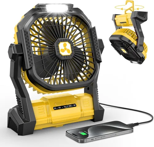 Miniatura 8 de ONLYNEW Ventilador portátil recargable de 20000 mAh, ventilador alimentado por batería inalámbrica con linterna LED, USB C operado por batería