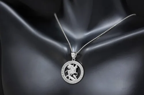 Miniatura 4 de CaliRoseJewelry Collar con dije redondo de plata de ley San Jorge Pray for Us