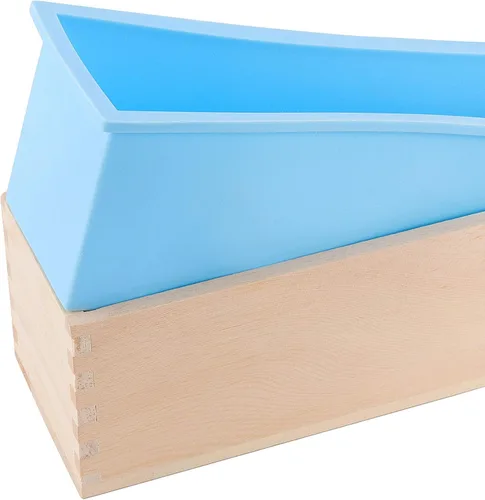 Miniatura 4 de Juego de 3 moldes de jabón de silicona azul de 45 onzas, moldes rectangulares flexibles para hacer jabón con caja de madera, cubiertas de madera