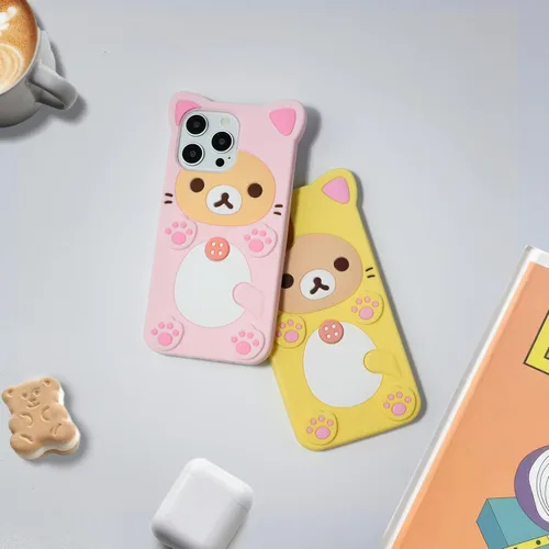 Miniatura 7 de IAIYOXI Funda de teléfono con diseño de oso de dibujos animados 3D para iPhone 13 Mini, moderna y elegante, divertido diseño de oso rosa, funda
