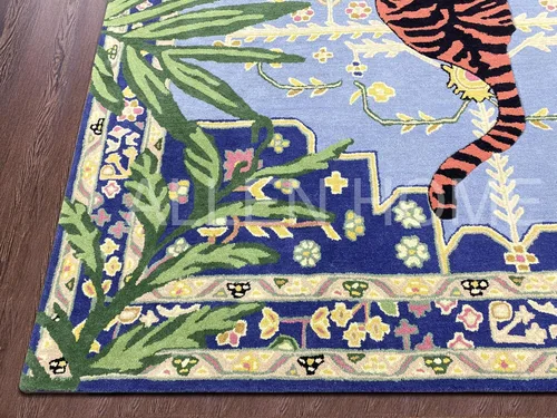Miniatura 5 de Alfombra de lana con estampado de tigre copetudo a mano, 6 x 9 pies, duradera, 100% lana, para sala de estar, comedor, dormitorio y entrada, Bengal