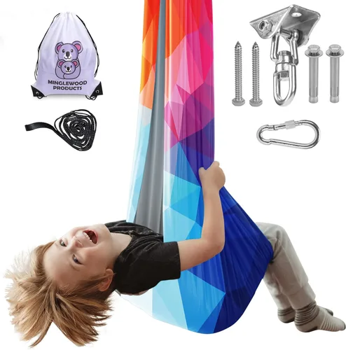 MINGLEWOOD - Columpio sensorial para niños, juego de columpio interior con colgador giratorio de 360°, hamaca acogedora y calmante para autismo,