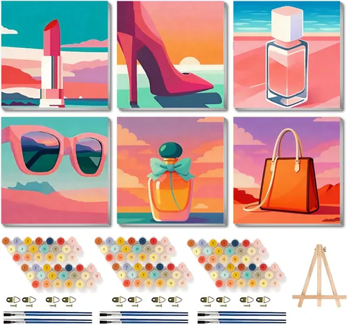 Miniatura 23 de Canrichshop Paquete de 4 Bola de Discoteca DIY Pintar por Números para Principiantes, Pintura al Óleo de Frutas Kits de Pintar por Números