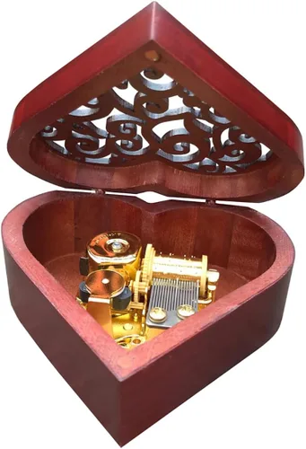 Miniatura 2 de BinkeGG Caja de música de madera con forma de corazón hueco con mecanismo musical Sankyo, melodía: Howl's Moving Castle (Merry Go Round of Life)