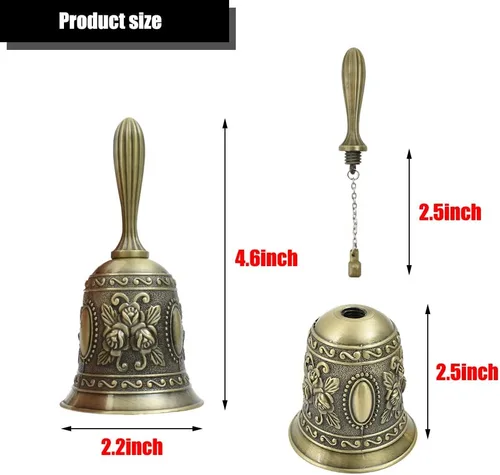 Miniatura 6 de Campana de mano, campana de llamada para boda, restaurante, servicio de campana, bar, cascabel, boda, aula, iglesia, escuela, aula, alarma y Latón