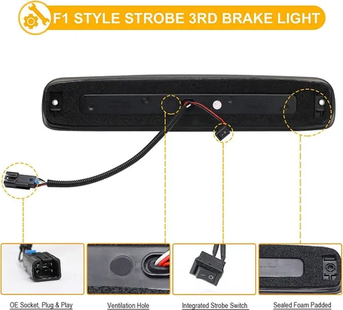 Miniatura 3 de Luz de freno LED de montaje alto con lente roja, luz de freno trasera compatible con Chevy Silverado GMC Sierra 1500 2500 3500 HD Classic 1999-2007