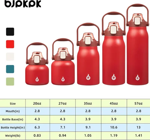 Miniatura 5 de BJPKPK - Botellas de agua aisladas con pajita, botellas de agua bonitas de 27 oz con asa, jarra de metal de acero inoxidable sin BPA, frascos 27 oz