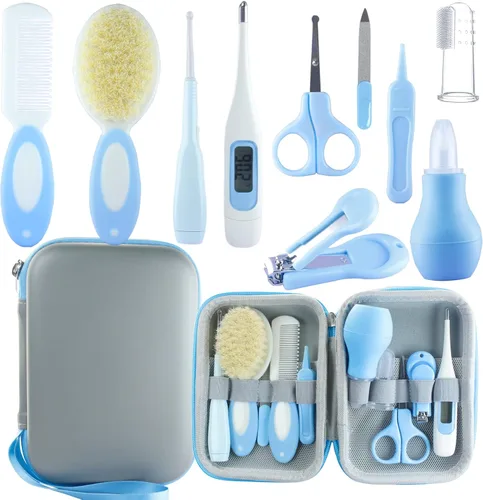 Kit de aseo para bebés, esenciales para recién nacidos, kit portátil de cuidado del bebé, contiene cortaúñas para bebés, peine para bebés, cepillo