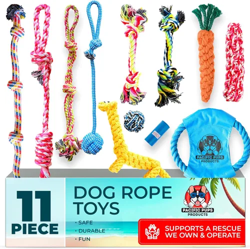 Pacific Pups Products - Juguetes de Cuerda para perro, para masticadores agresivos, juego de 11 juguetes para perros casi indestructibles, juguetes