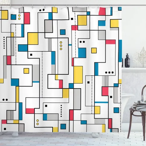 Miniatura 46 de set de cortina para baño decorativa de tela de poliéster con ganchos