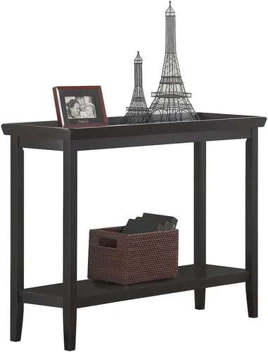 Miniatura 5 de Furnifact Mesa consola de pasillo con repisa elevada, patas de madera maciza cónicas, mesa de acento de entrada, acabado negro duradero