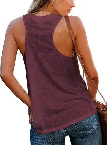 Miniatura 3 de Sunborui Camiseta sin mangas con cuello en V para mujer, estilo casual, básica, color liso