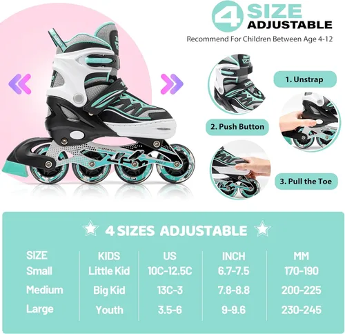 Miniatura 3 de 2PM SPORTS - Patines en línea Cytia para niñas, ajustables, con ruedas iluminadas, rosa, con ruedas con luces, patines divertidos y parpadeantes