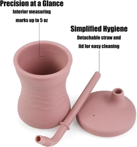 Miniatura 5 de PandaEar Paquete de 2 tazas de entrenamiento de silicona para bebés con pajitas, tazas para sorber de 5 onzas para niños pequeños