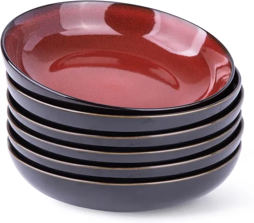 Miniatura 16 de LERATIO Tazones para pasta, cuencos de cerámica para pasta de 38 onzas, juego de 4 cuencos de pasta esmaltada reactiva de 9.0 pulgadas, aptos