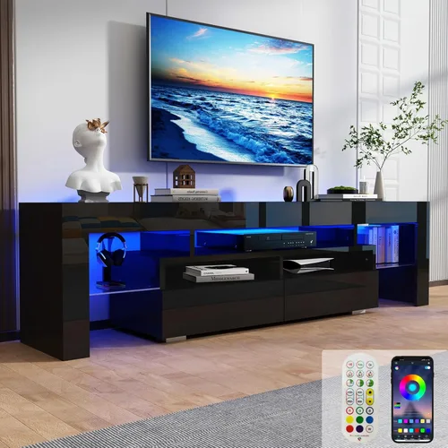 Miniatura 8 de Uspeedy Soporte de TV de 63 pulgadas para TV de 65/70 pulgadas, moderno soporte de TV LED para sala de estar, soporte de TV negro, centro de Blanco