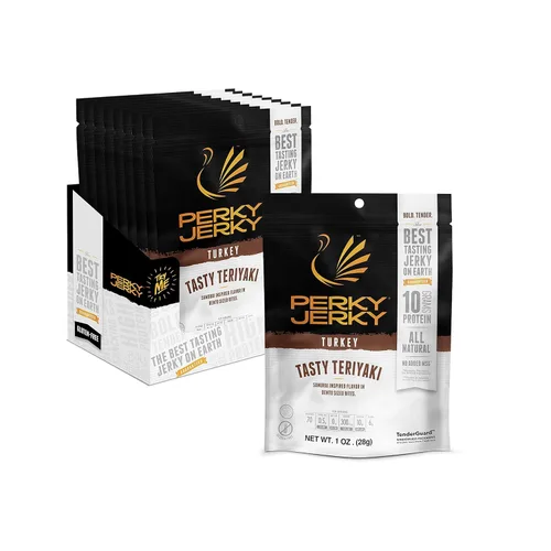 Miniatura 7 de Perky Jerky Carne seca original 100% alimentada con pasto, 1 onza (paquete de 12), sin antibióticos, 0.35 onzas de proteína por porción, baja