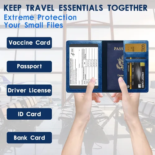Miniatura 2 de Alsa Combo de portatarjetas de pasaporte y vacunación, funda con ranura para tarjeta de vacunación CDC, protector organizador de documentos de viaje