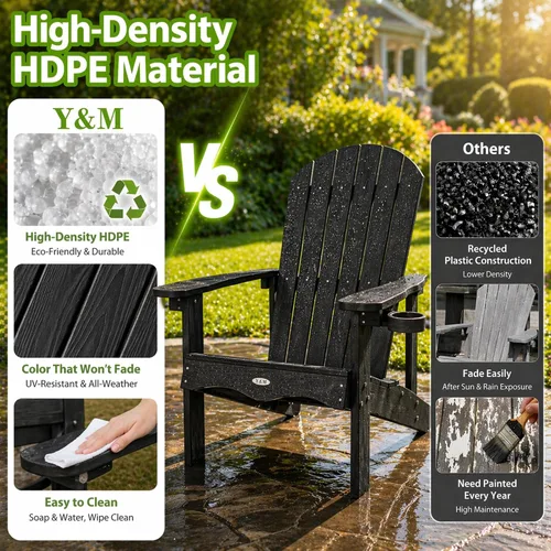 Miniatura 7 de Y&M Adirondack - Silla negra para hoguera, sillas de patio al aire libre con soporte para tazas, resistentes a la intemperie, sillas de patio