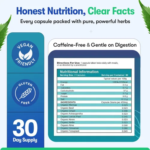 Miniatura 6 de Zyzven Naturals Suplemento de apoyo de azúcar en la sangre, fórmula de apoyo a la glucosa a base de hierbas con moringa, canela, fenogreco, jengibre