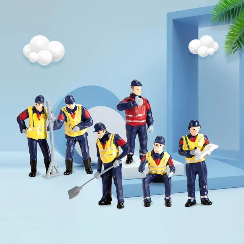 Miniatura 3 de 6 figuras de personas pequeñas a escala 1/50, pequeñas personas, trabajadores de la construcción, mantenimiento, mini muñecas para vehículos