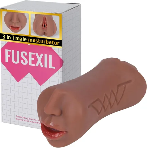 Masturbador masculino Boca para adultos Juguetes sexuales 3 en 1 Muñeca sexual Hombres Masturbación Marrón