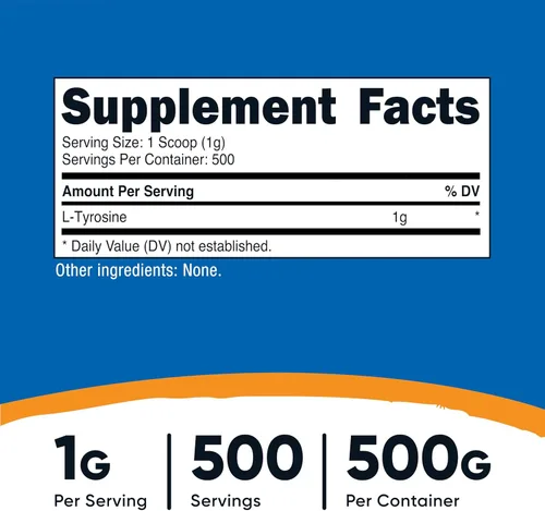 Miniatura 2 de Nutricost L-tirosina en polvo 17.64 oz - polvo puro de L-tirosina 1000mg por porción