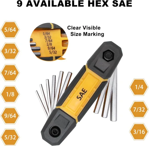 Miniatura 2 de MULWARK Juego de llaves Allen plegables de 17 piezas Sistema métrico y estándar SAE – Herramienta de llave 2 unidades hexagonales portátiles
