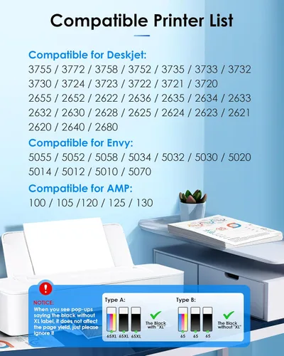 Miniatura 2 de TECKKIN 65XL - Paquete combinado de cartuchos de tinta negro/color (paquete de 3) de repuesto para tinta 65 65XL para impresora DeskJet 3755 3772