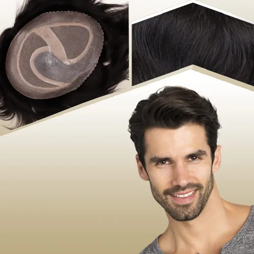 Toupee para hombres europeos sistemas de reemplazo de cabello humano real para hombres, postizos finos, centro de encaje, piel más gruesa, pieza de