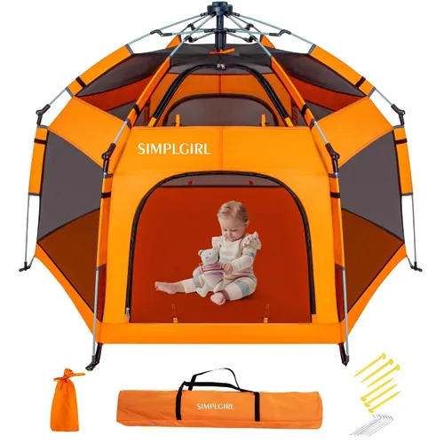 Miniatura 10 de Corralito para bebés de alta calidad para puerta y exterior, portátil, ligero, paquete desplegable y patio de juegos con toldo y bolsa de viaje, Gris