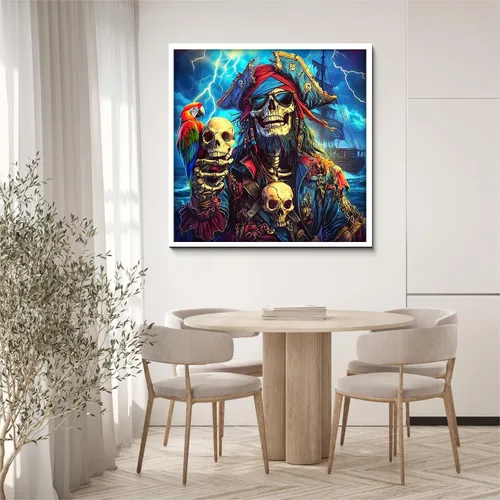 Miniatura 5 de Rompecabezas de esqueleto pirata para adultos, 1000 piezas, capitán pirata de terror con cráneo loro, escena de tormenta oceánica, rompecabezas