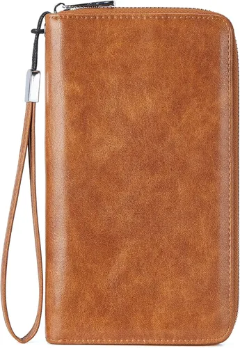 BOSTANTEN - Carteras de cuero para mujer, bloqueo de identificación por radio frecuencia (RFID), cierre de cremallera alrededor, tarjetero, cartera