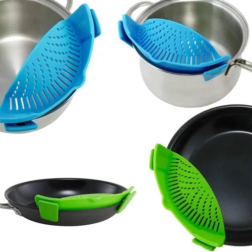 Miniatura 6 de DaKuan - Colador a presión, 2 paquetes de colador de manos libres con clip, resistente al calor, boquilla para pasta, fideos vegetales, olla y sartén