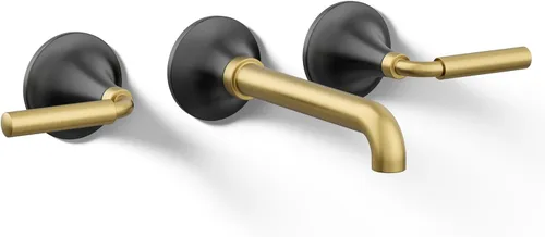 Miniatura 17 de Kohler T26439-4-2MB - Juego de grifo de lavabo de baño de montaje en pared, grifo de baño con dos manijas de palanca, latón moderno cepillado Latón